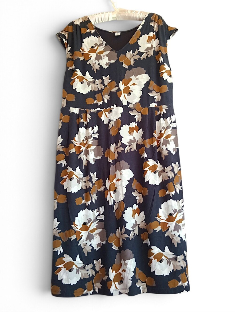 Old Navy Floral V-Neck Cap-Sleeve Dress Brown Blooms Autumn Earth Tones Stretch